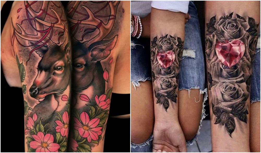 tattoo couple coloré roses