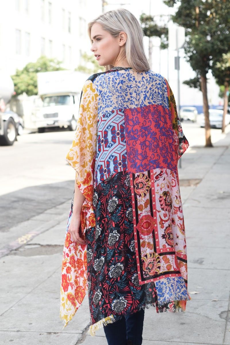 veste longue façon kimono patchwork