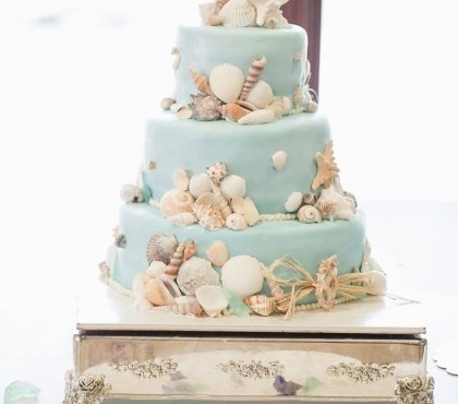 coquillages de mer comestibles gâteau de mariage 3 étages thème plage