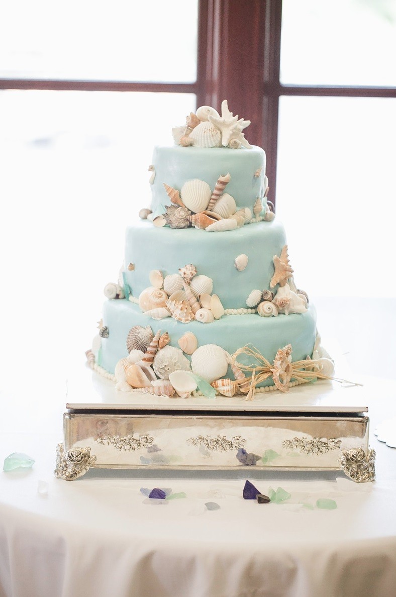 coquillages de mer comestibles gâteau de mariage 3 étages thème plage
