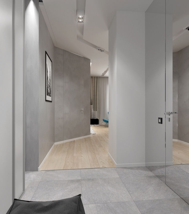 design épuré gris et blanc couloir