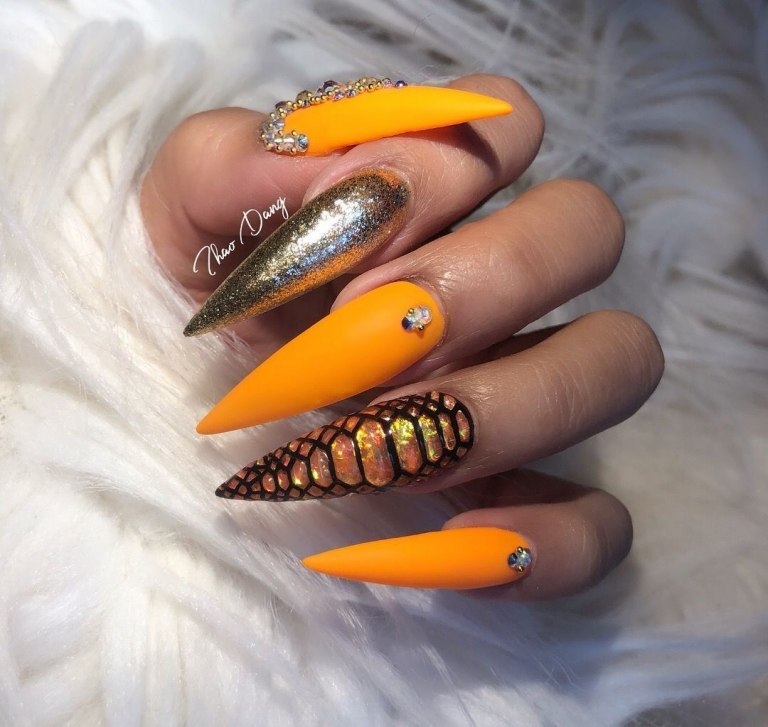 déco ongles en gel orange néon tendances nail air