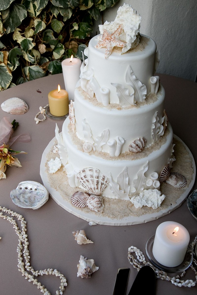 décoration de gâteau 3 étages esprit marin coquillages de mer