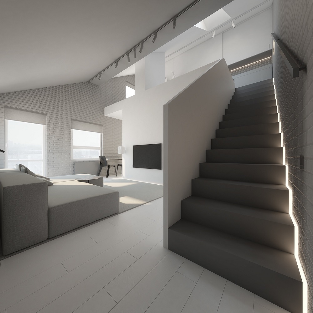 escalier blanc et gris idées déco intérieure design contemporain éclairage indirect