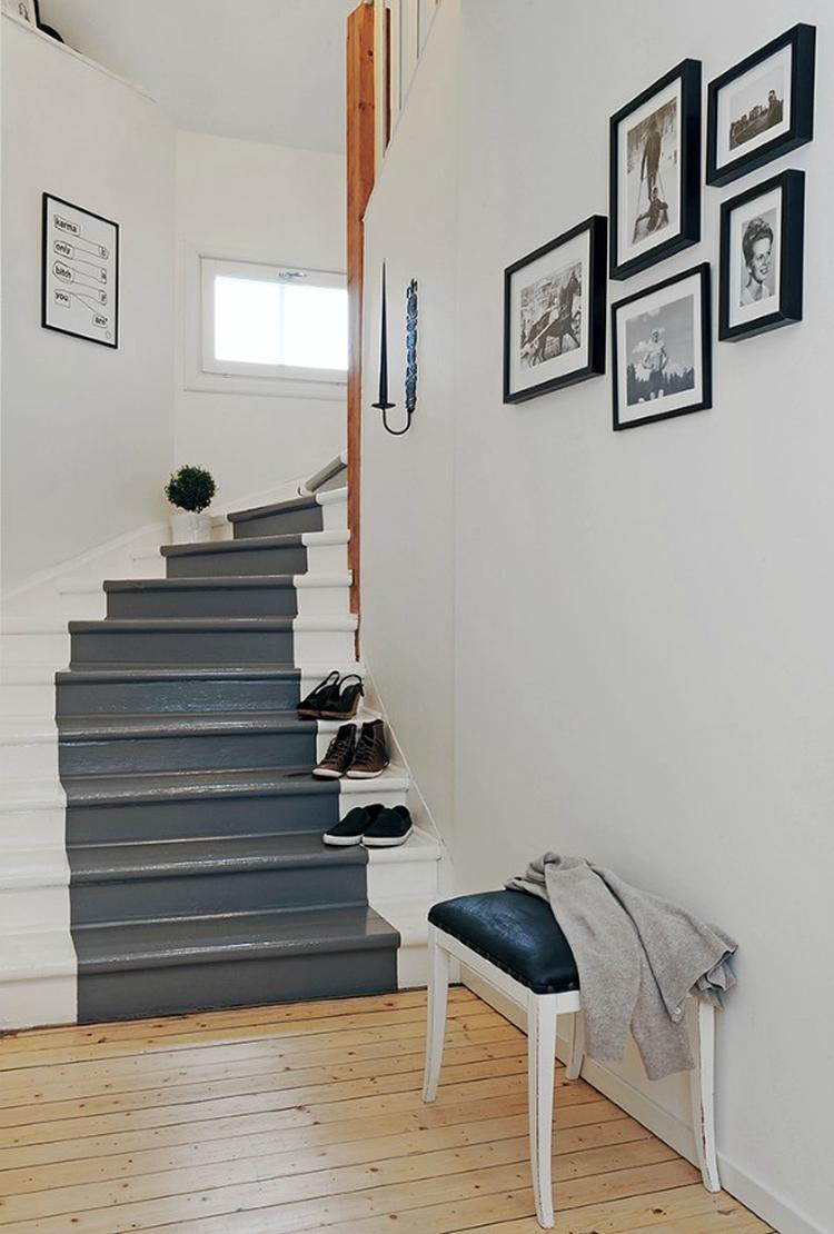 escalier en bois blanc et gris ambiance scandinave