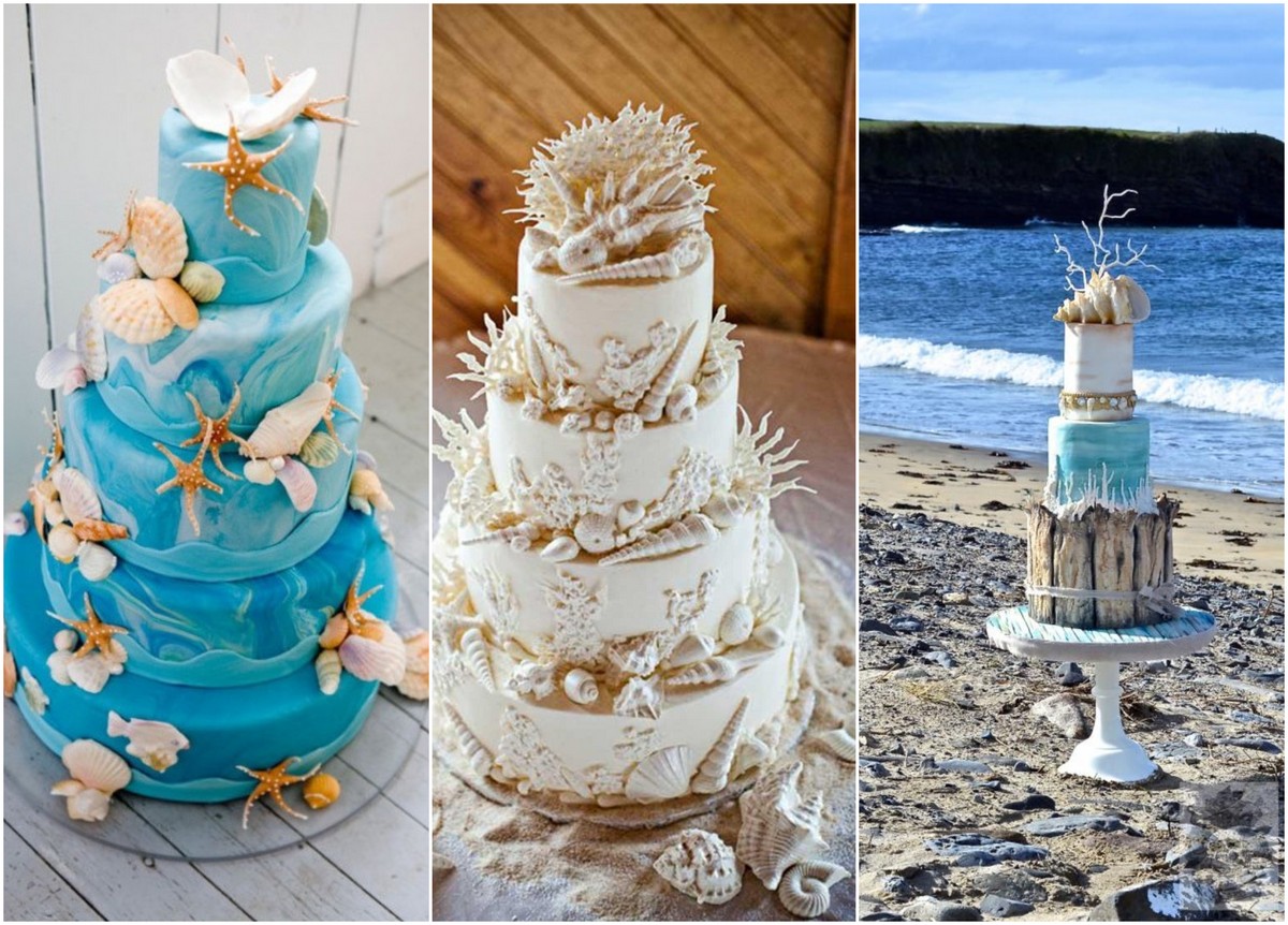 gâteau de mariage thème marin coquillahes étoiles de mer