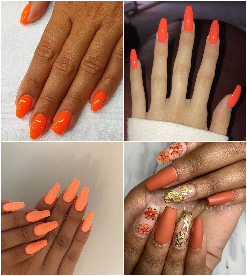 idées ongles en gel orange tendances nail art design automne 2019