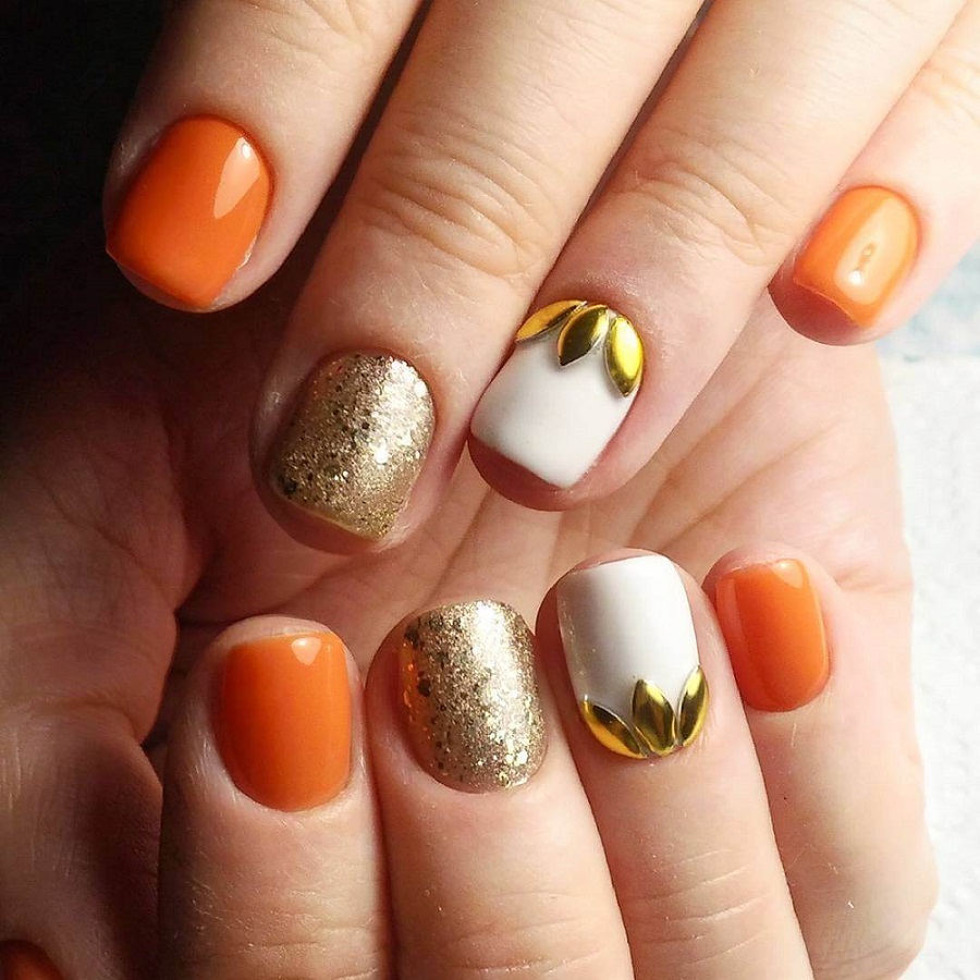 nail art design ongles oranges en gel