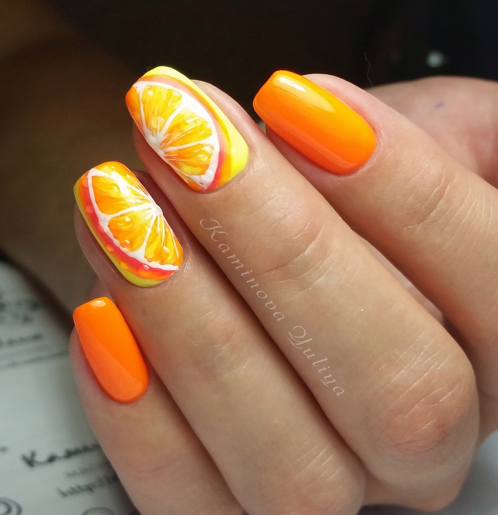 ongles en gel manucure vitaminée orange