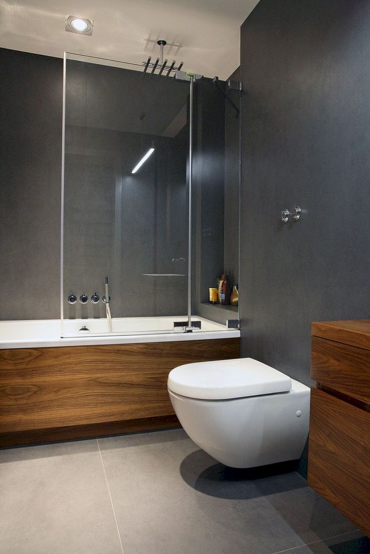 salle de bain bois foncé peinture grise déco minimaliste