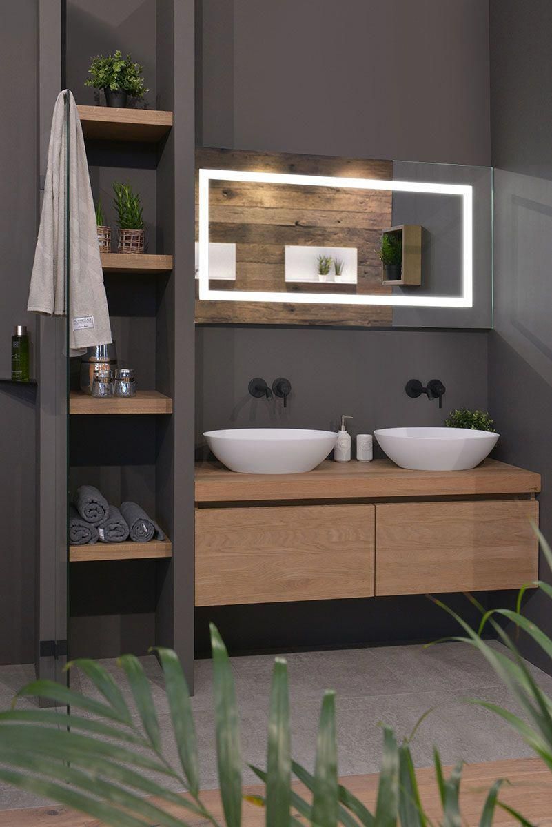 salle de bain gris anthracite et bois verdure déco naturelle