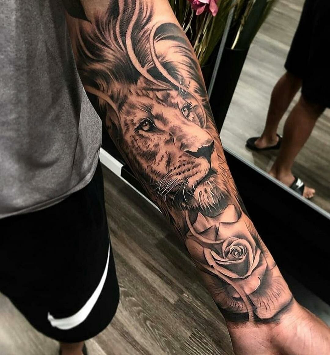 tattoo avant bras pour homme tête lion