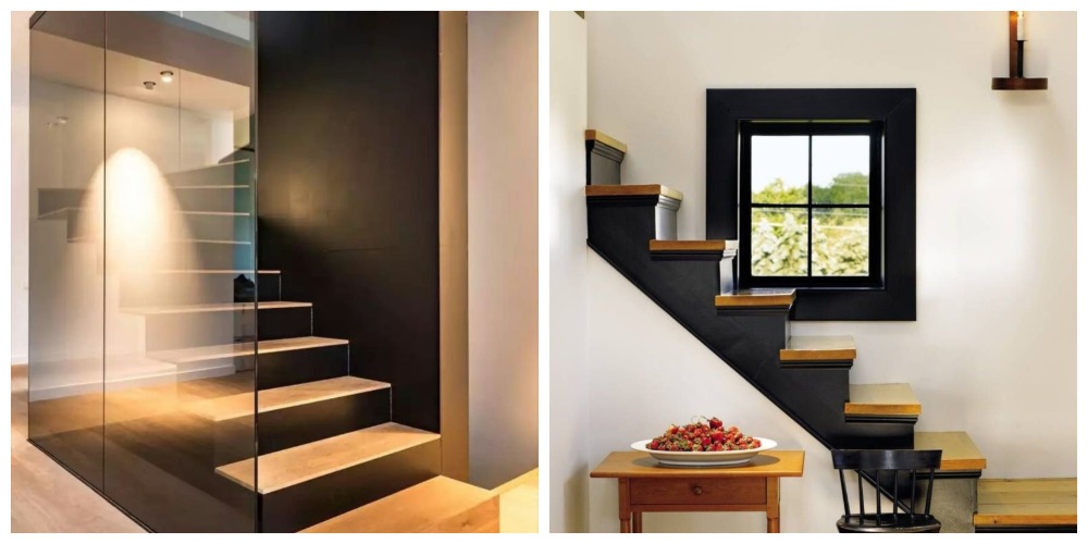 cage escalier en noir moderne créant l'illusion de flotter dans l'air