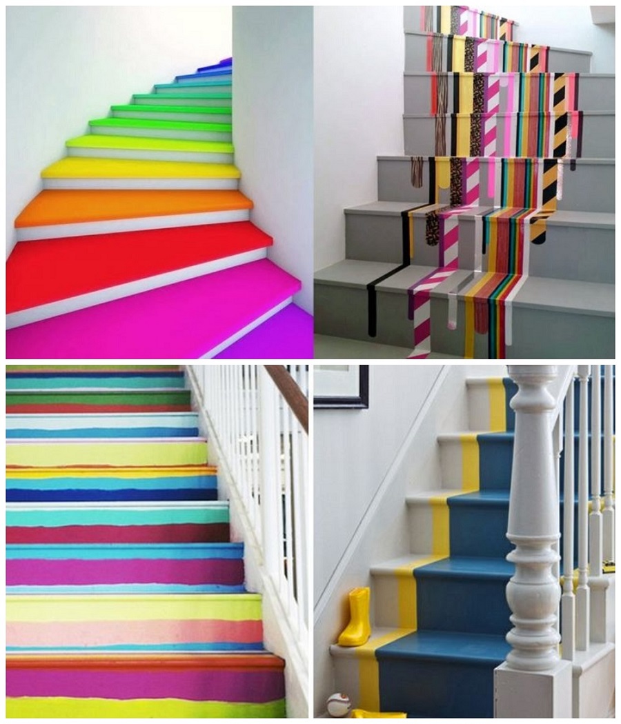 décoration personnalisée contremarches escalier DIY washi tape peinture