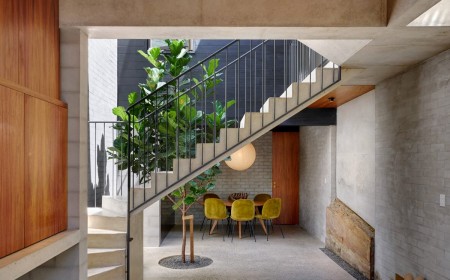 escalier moderne beton sol et murs en bois déco contemporaine