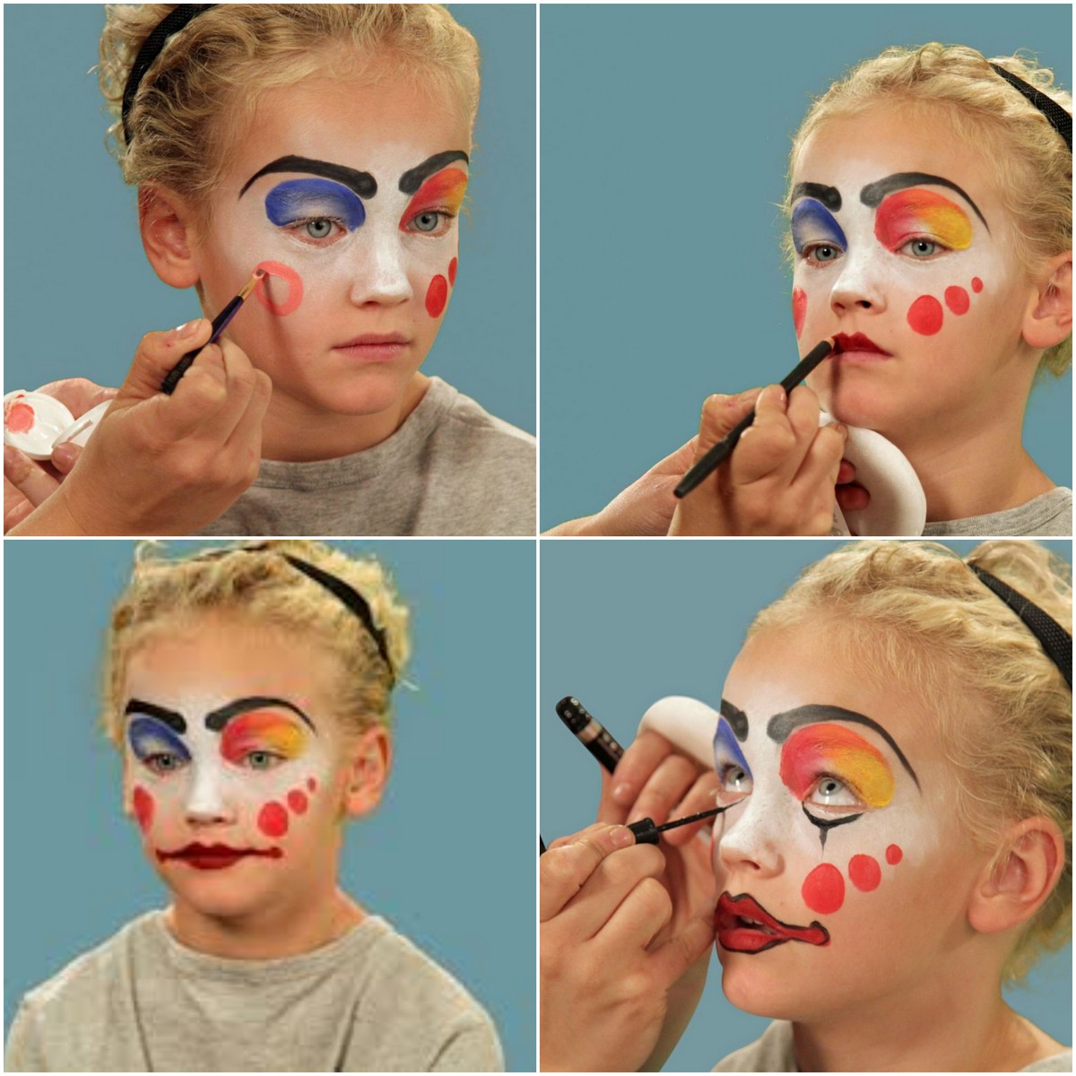 maquillage halloween clown fille tutoriel étape par étape instructions faciles