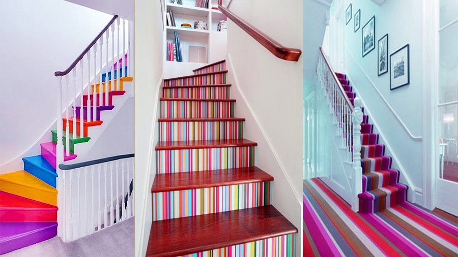 tapis escalier peinture stickers adhésifs déco contremarches colorés