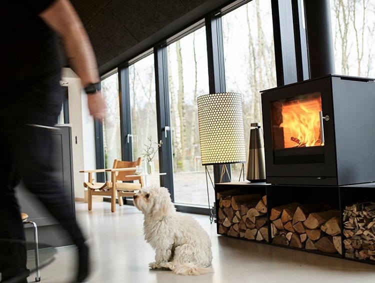 cheminée intérieure poêle à bois design pour un intérieur moderne