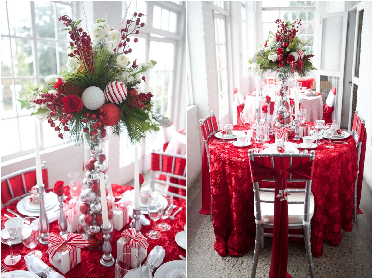 decoration table de noel rouge et blanc particularités déco chaises
