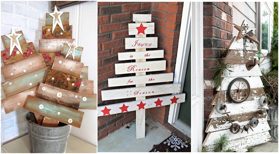 décoration de Noël extérieur à faire soi-même sapin de Noël en planches de bois diy