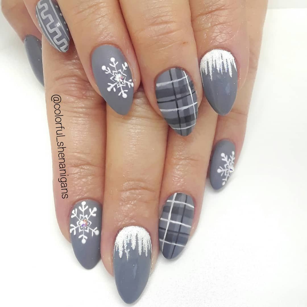 nail art gris deco ongle gel hiver effet mat