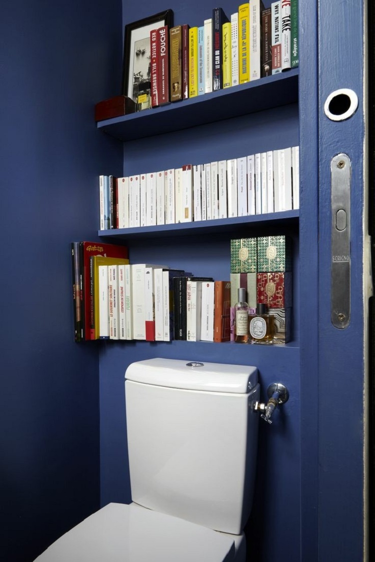 aménagement petite bibliothèque dans les toilettes idées déco originales