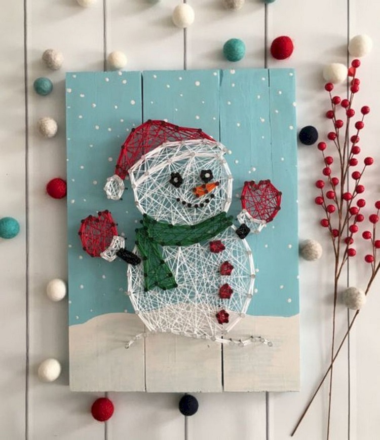 bonhomme de neige string art couleurs variées cadeau noel original