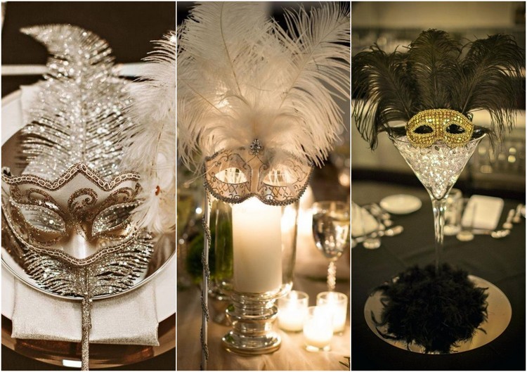 deco nouvel an fait maison thème mascarade masques plumes ambiance glamour