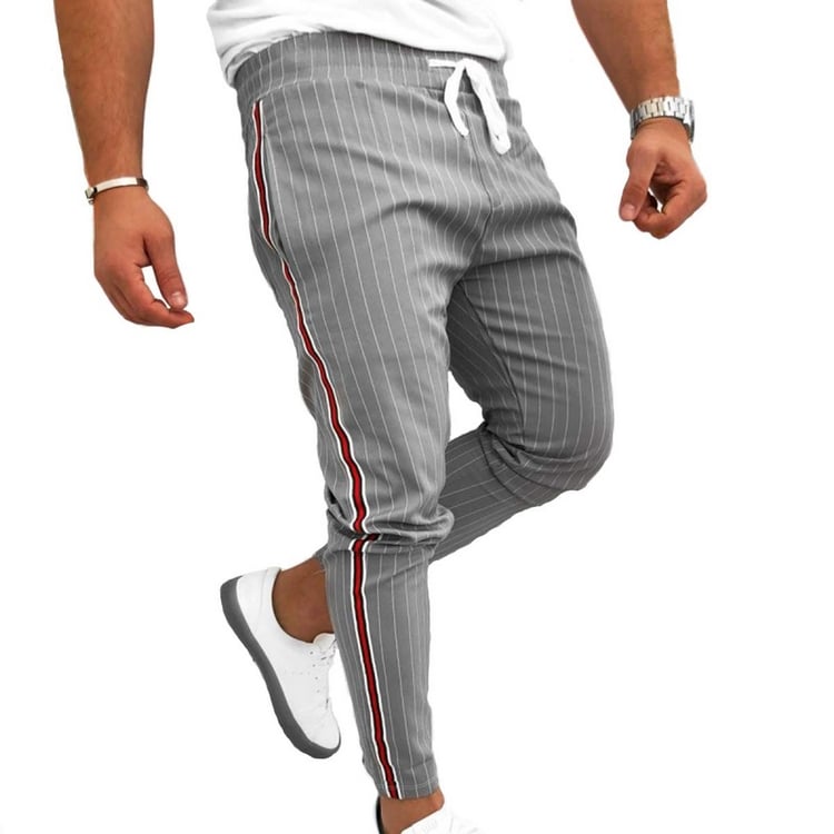 pantalon de jogging gris avec bande latérale rouge