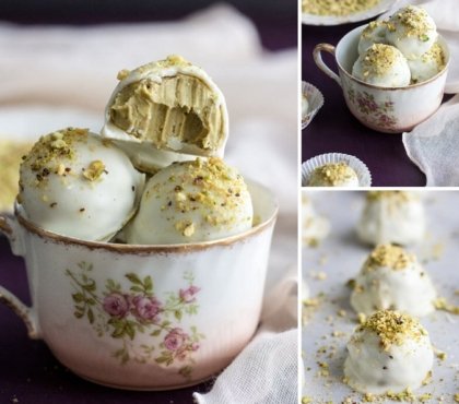 boules chocolat blanc avec pistaches pour chocolat chaud maison