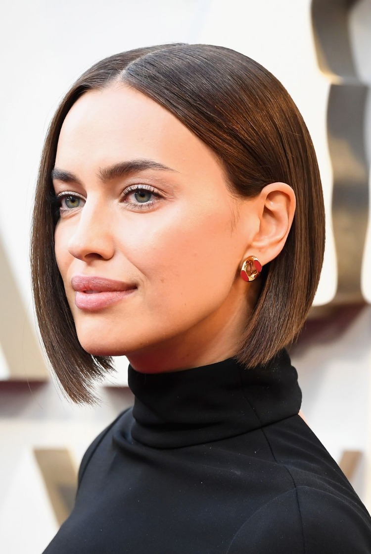 Short square haircut with center parting 2020