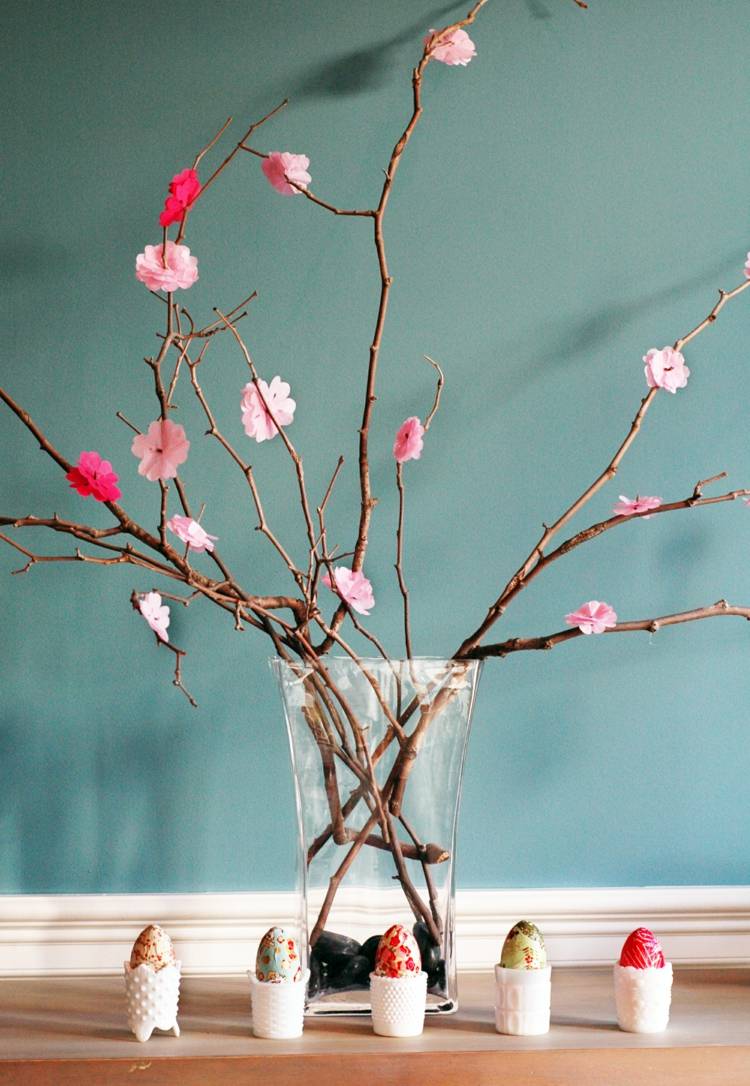 branches arbre de paques deco fleurs en papier de soie
