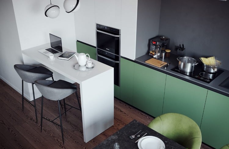 deco vert et gris foncé petit appartement surface limitée intérieur naturel