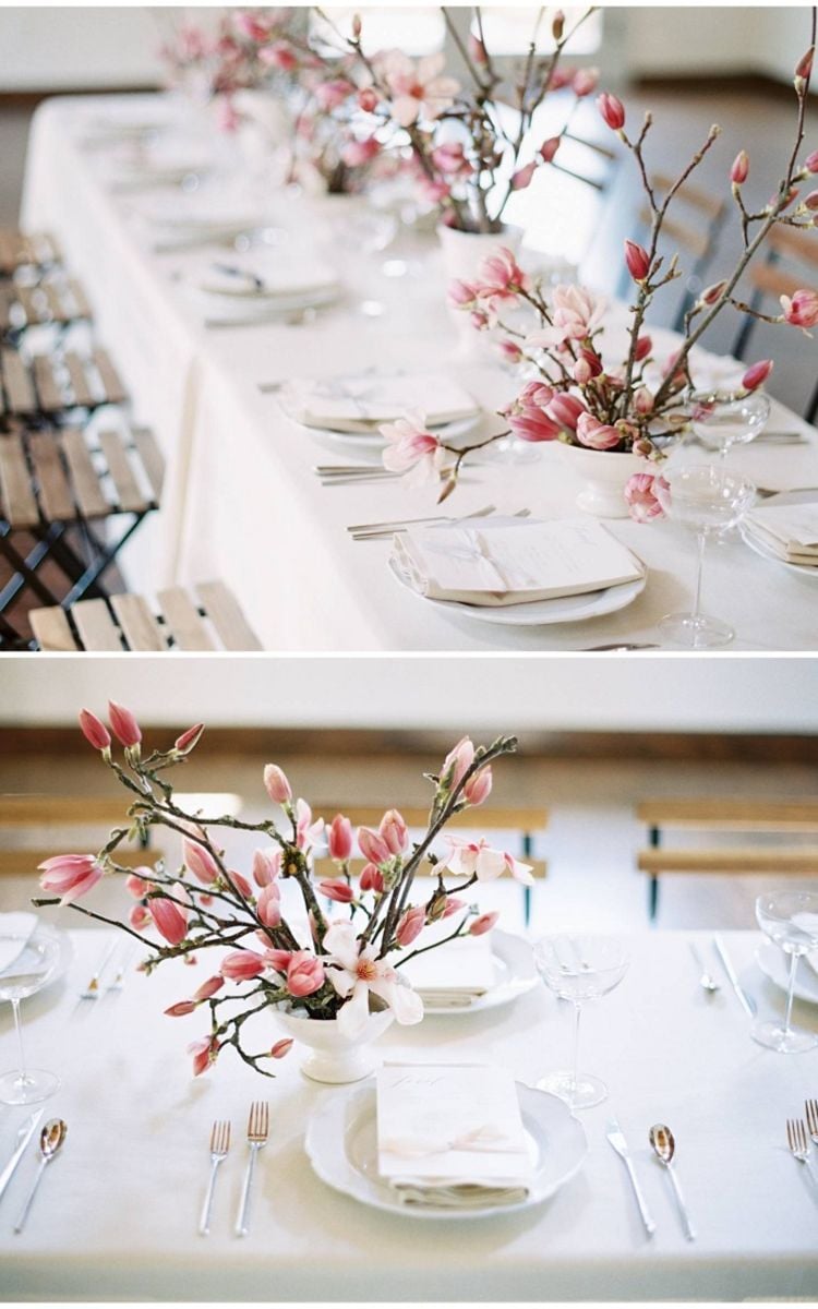 déco de table festive printemps pâques centre de table en branches de magnolia