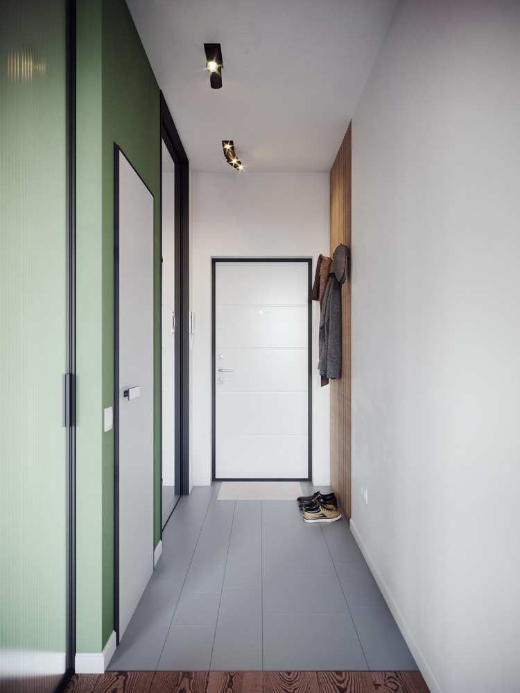 déco gris et vert mur accent design couloir appartement design