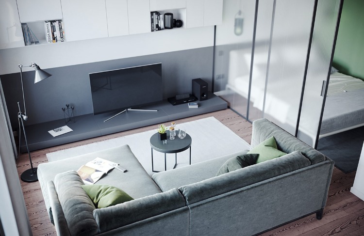 déco naturelle gris et vert appartement design salon contemporain
