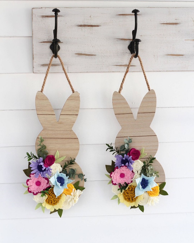 lapins en bois alternative aux couronnes fleurs décoration diy