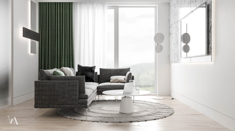 salon design gris et vert déco nature appartement architecte