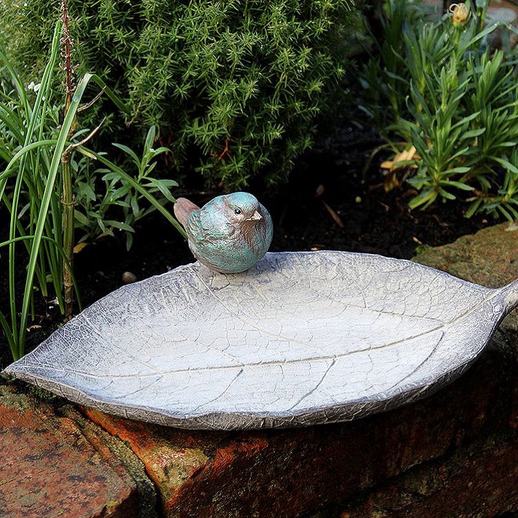 bain oiseau feuille beton poser au sol deco figurine oiseau