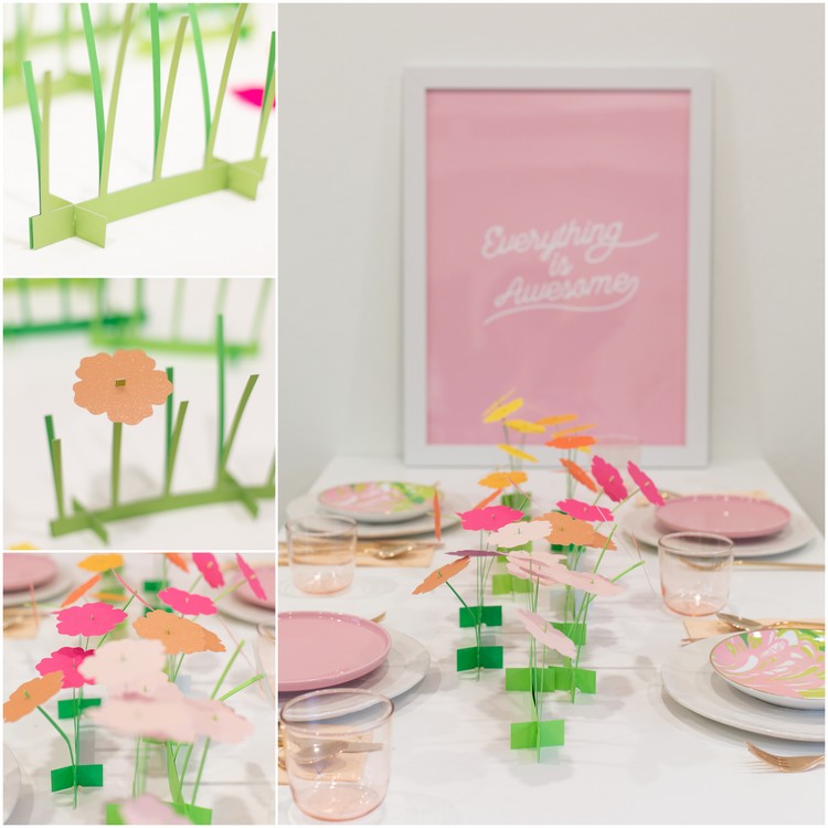 décoration de printemps en papier centre de table coloré fleurs