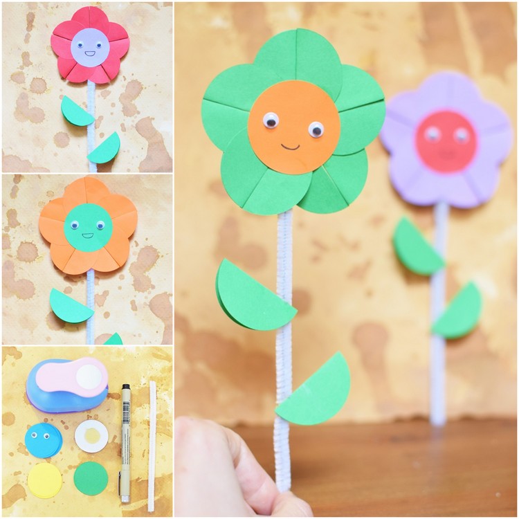 décoration de printemps en papier fleurs smiley face activité manuelle maternelle enfants