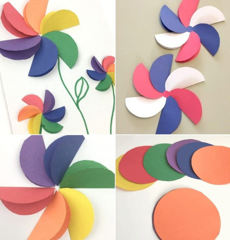 fleurs cercles papier multicolores projet deco diy printemps
