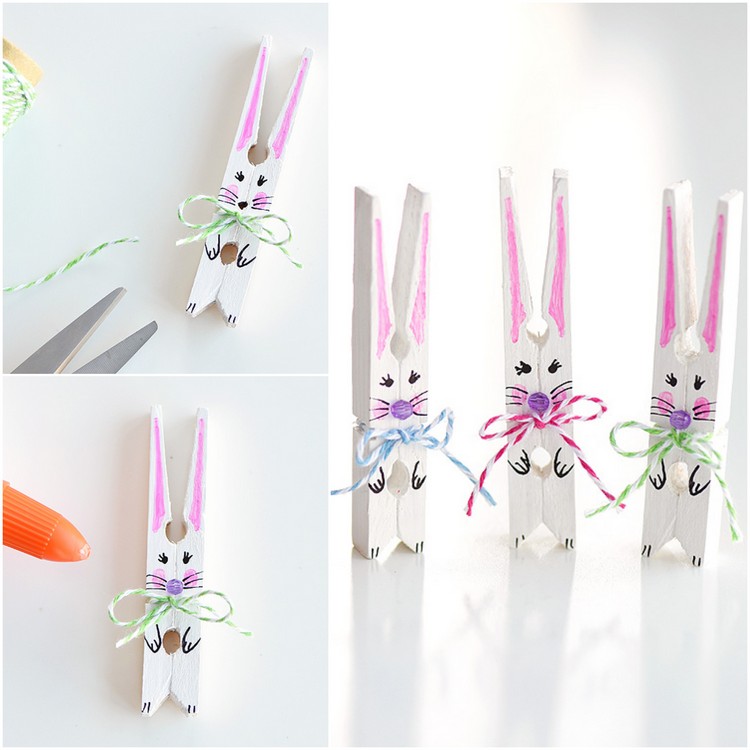 lapins de Pâques diy bricolage maternelle pinces à linge en bois