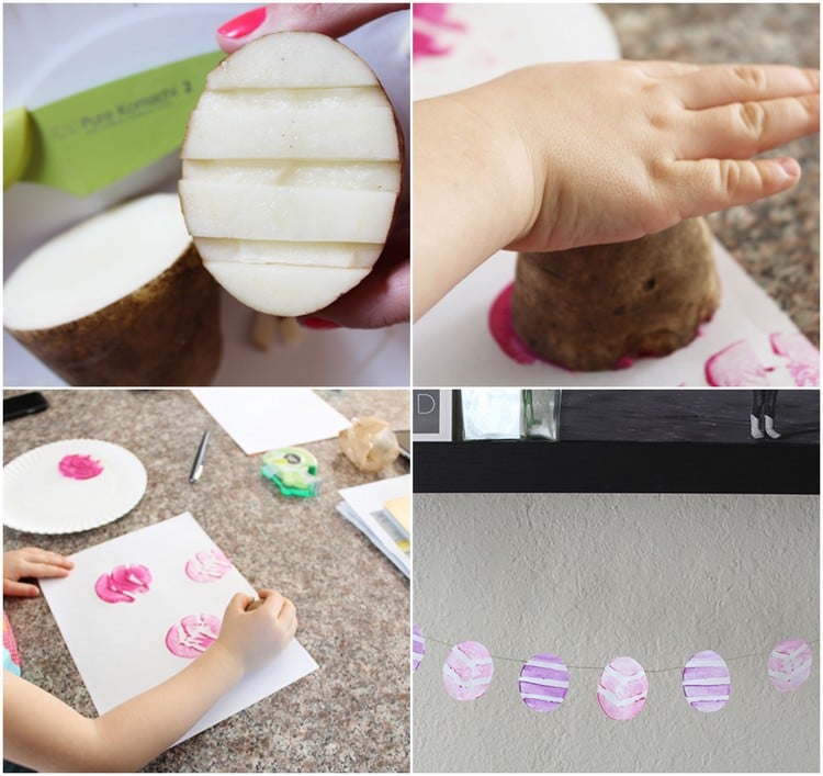 projet DIY enfants de la maternelle tampon patate guirlande