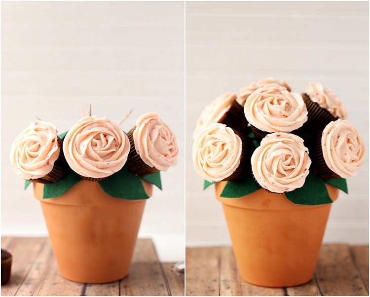 bouquet cupcakes comestibles dans un pot de fleurs pour la fête des mères 2020