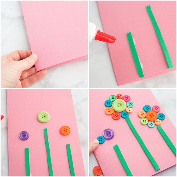 comment faire une carte pour la fête des mères fleurs en boutons