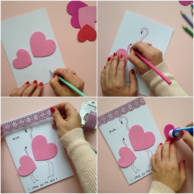 flamant rose carte pour la fete des mères bricolage avec enfants instructions