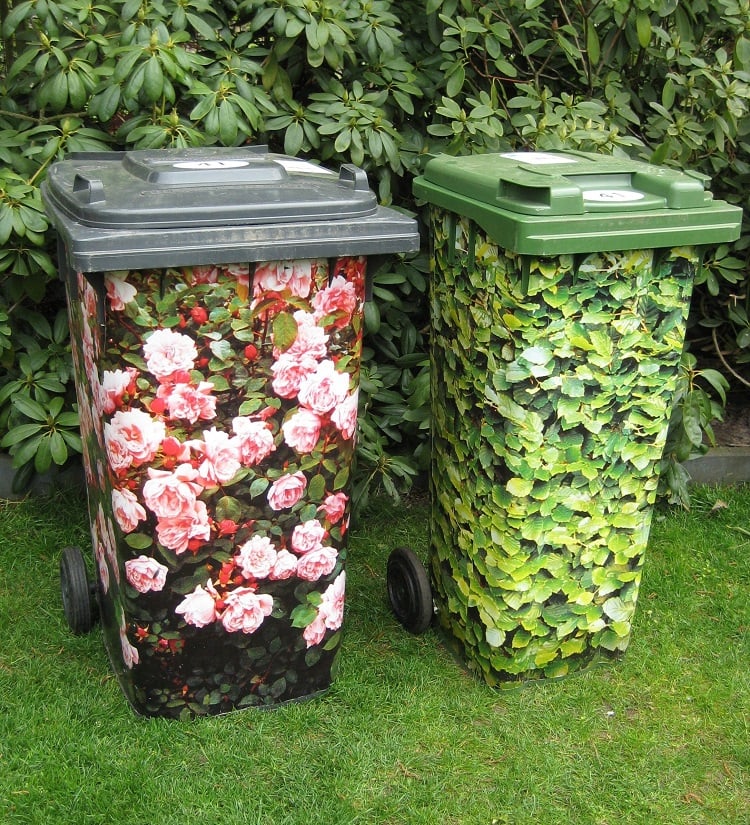 idées créatives pour camoufler les poubelles extérieures dans son jardin stickers adhésifs