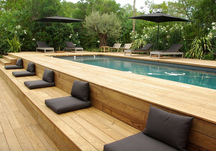 idées habillage pour piscine hors terre panneaux lames bois treillis