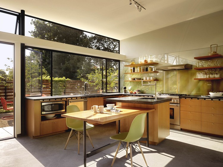 inspiration cuisine contemporaine meubles bois grande fenêtre atout déco